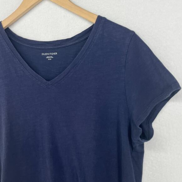 EILEEN FISHER Top M Slub Organic Cotton Jersey V-Neck Short Sleeve Blue - Picture 5 of 11